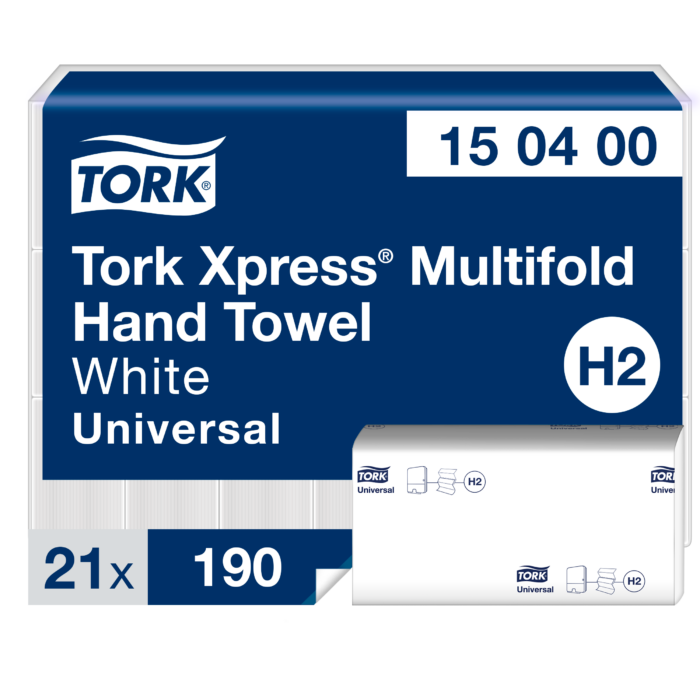 Tork Xpress® Asciugamani di carta piegati a Z bianchi H2, Universal, 21 confezioni da 190 fogli, 150400