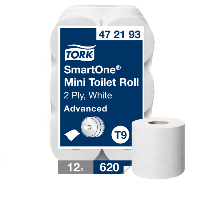 Tork Rotolo carta igienica SmartOne® Mini bianco T9, Advanced, 2 veli, 12 rotoli da 620 strappi, 472193