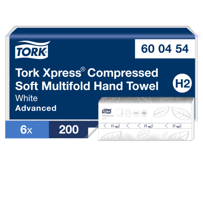 Tork Xpress® Asciugamani intercalati Soft compressi bianchi H2, Advanced, 2 veli, piegati a M, elevata assorbenza, 6 confezioni da 200 asciugamani, 600454